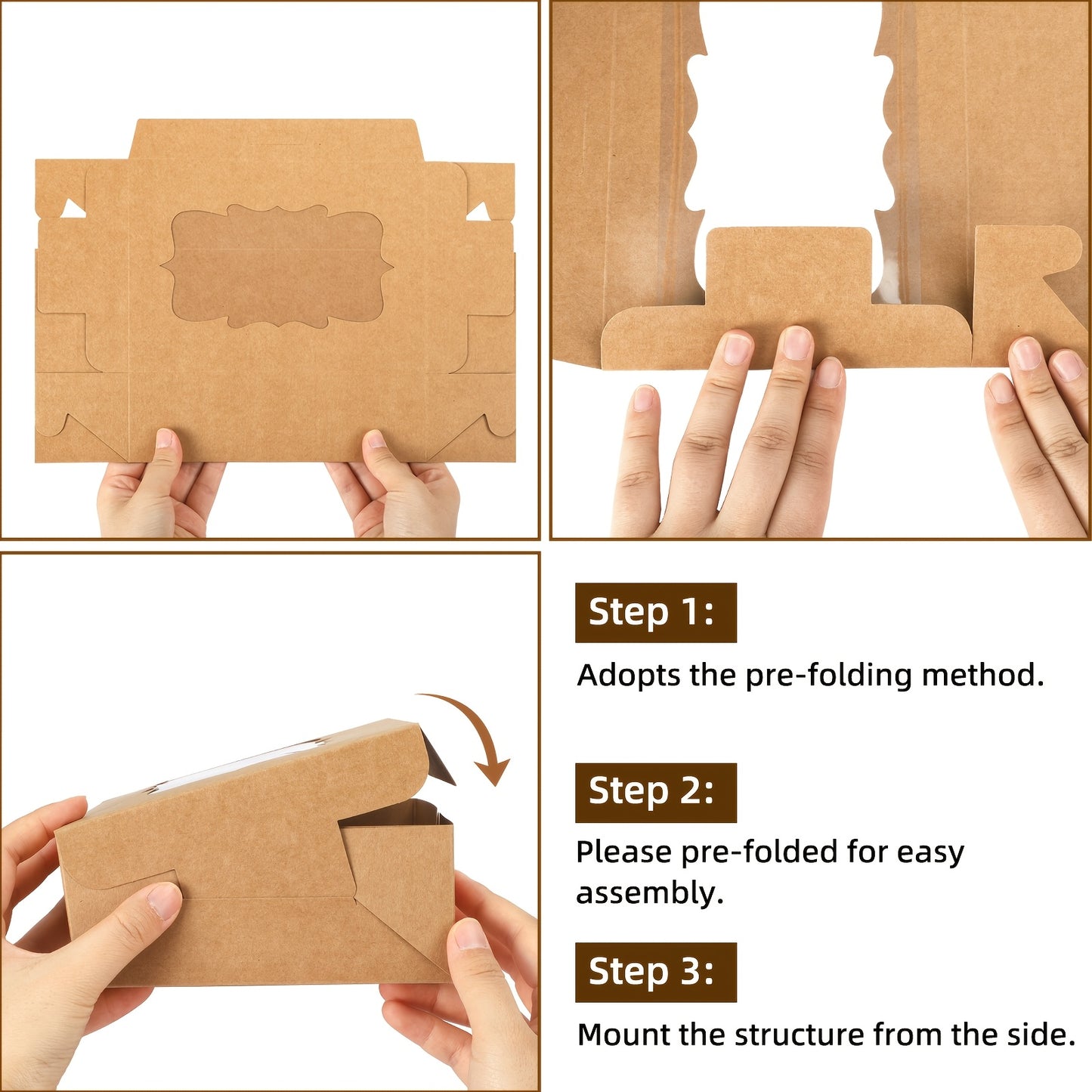 TOMNK 48pcs Cookie Boxes, Treat Boxes With Window, Cake Packaging Box, Bakery Brown/White Pastry Boxes, Caja De Galletas, Macaron Boxes, Dessert Storage Box, Kraft Cartons, For Birthday Party, Wedding And Father'S Day, 8x6x2.5 In