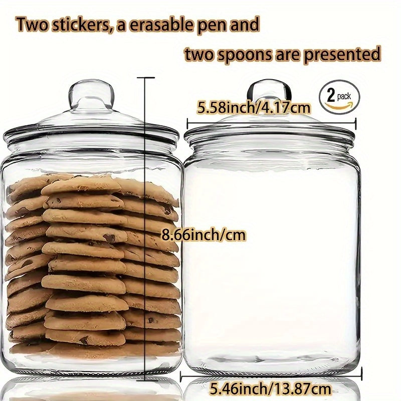 2 Glass Pantry Jars with Flip-Top Lids for Pantry And Countertop - Hand Wash, Reusable Round Containers for Cookies, Candy, Pasta - Set Of 2, Pantry Organization, Glass Storage Jars, Round Pantry Containers, Flip-Top Lid Design