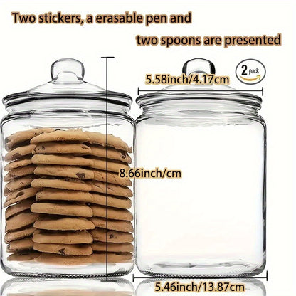 2 Glass Pantry Jars with Flip-Top Lids for Pantry And Countertop - Hand Wash, Reusable Round Containers for Cookies, Candy, Pasta - Set Of 2, Pantry Organization, Glass Storage Jars, Round Pantry Containers, Flip-Top Lid Design