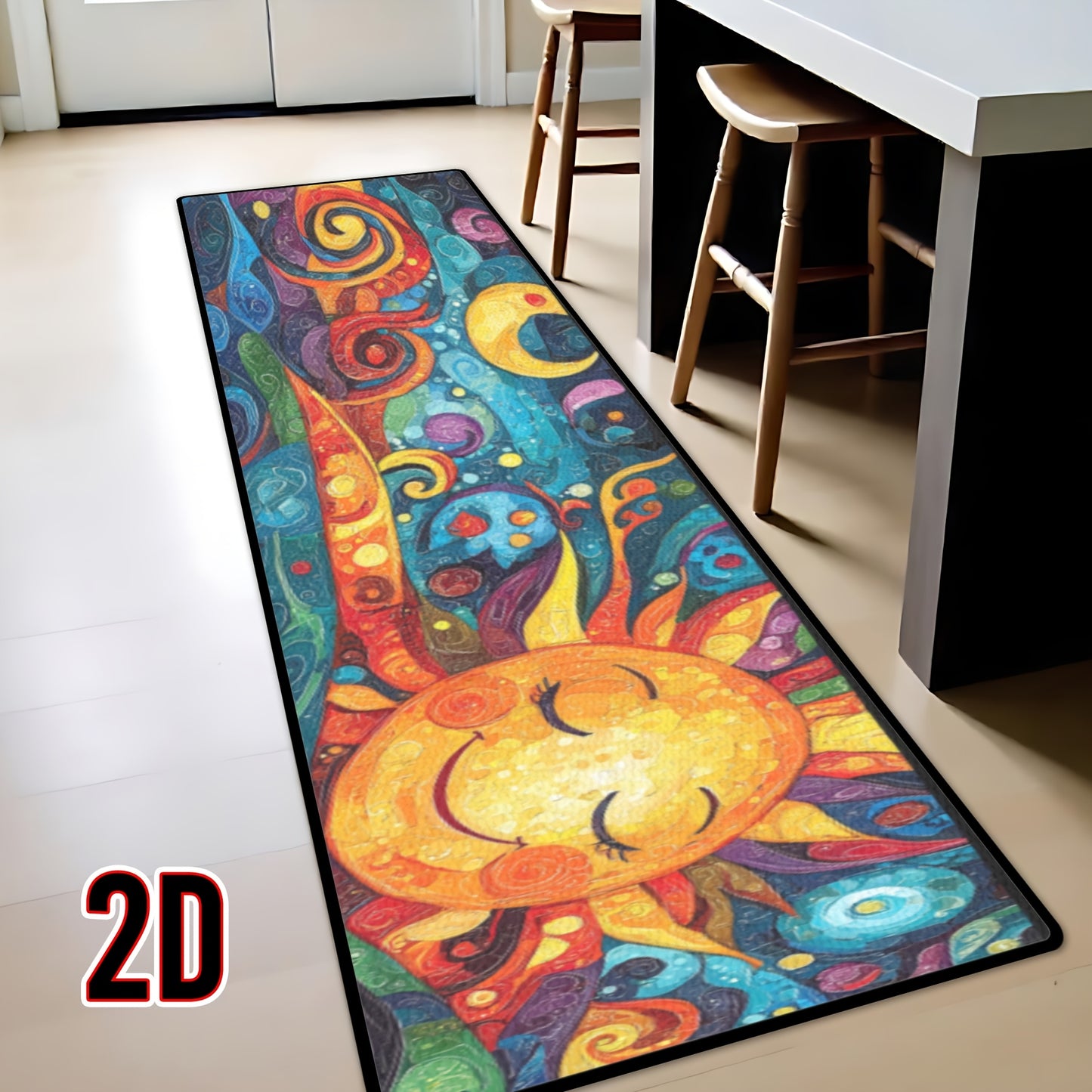 1pc of Bohemian Sun Totem Runner Rug Featuring a Colorful Mandala Pattern, Made of Soft Thick Polyester with a Non-Slip Backing. It'S Machine Washable And Ideal for Use in The Kitchen, Hallway, Living Room, Laundry Room, Or Bathroom
