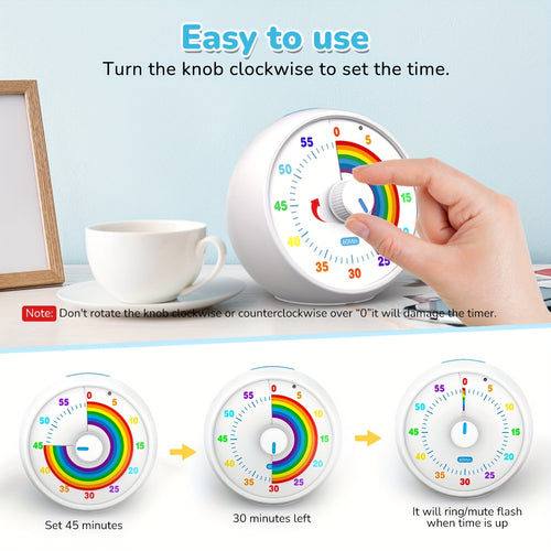 Visual Timer, 60 Minute Countdown In Classroom, Office, Kitchen, Desktop Timer Time ManaSynthetic Gemstoneent Tool, Silent Operation, Tomato Timer Rainbow Pattern Purple