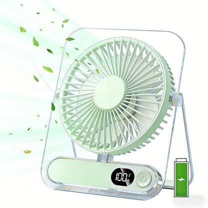 Portable USB Rechargeable Desk Fan with 3000mAh Battery - Ultra-Quiet 5-Speed Adjustable 180° Foldable Design, Digital Power Display, Acrylic Material for Home Office Travel, Versatile Cooling Device, Lightweight Cooling Fan