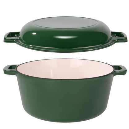 6QT 2-In-1 Enameled Cast Iron Dutch Oven, Ideal for Baking Bread, Cooking, And Stewing, Durable And Nonstick, Oven Safe Up to 500° F, Features Dual Handles, Compatible with All Stovetops