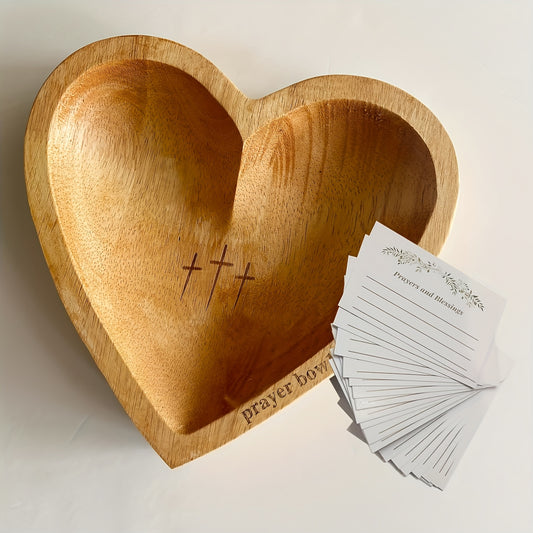 Wooden Prayer Bowl Heart Shaped Christian Gift for Women, Religious Spiritual Home Decor, Natural Wood Grain Smooth Surface Congregation Gift, Let's Pray Together Faith Keepsake