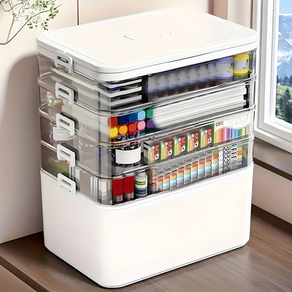 Large Capacity Multi-layer Stackable Storage Box with Lids- 5-Tier with Handle, Essential for Home And Travel, Transparent Storage Box - Easy to Clean, for Pill Box Organization, Office Supplies, Sewing Supplies, Bathroom Supplies Storage Box