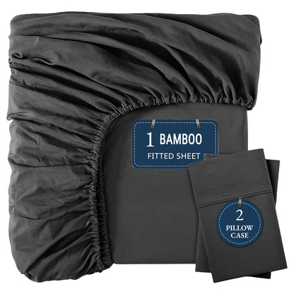 Bamboo Sheets Sets, Cooling, Breathable, Soft, Deep Pocket, Queen Size Extra Thick 3pcs Set (1 Fitted Sheet, 2 Pillowcases), Bottom Sheet, Fits Mattress Up To 15" Deep - Sepia Rose
