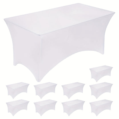 TOMNK 10pcs 6ft Spandex Tablecloth, Easy-Clean Stretch Fitted Table Cover for Rectangle Folding Tables, Indoor Outdoor Wedding Reception Vendor Booth Catering Service, 72Lx30Wx30H Inch, White/Black