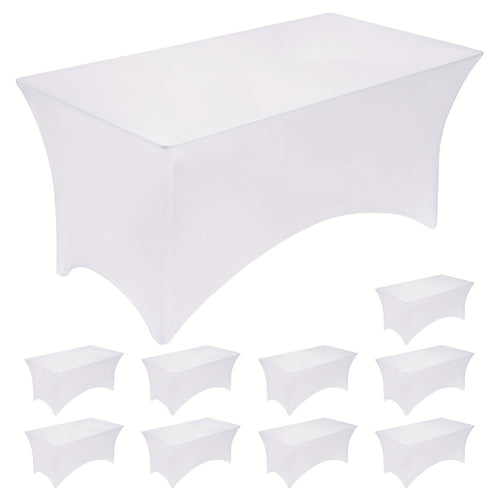 TOMNK 10pcs 6ft Spandex Tablecloth, Easy-Clean Stretch Fitted Table Cover for Rectangle Folding Tables, Indoor Outdoor Wedding Reception Vendor Booth Catering Service, 72Lx30Wx30H Inch, White/Black