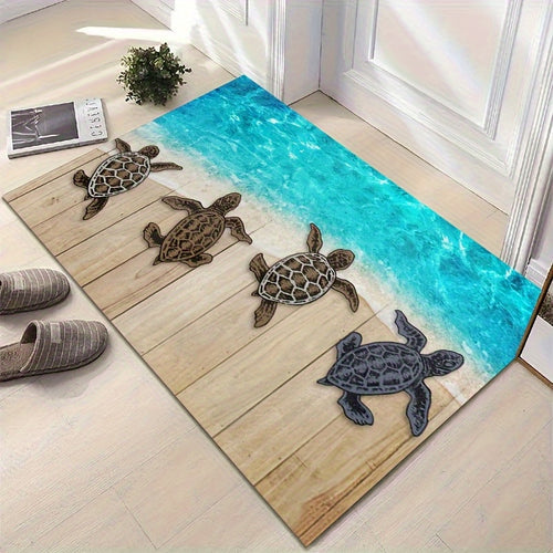 1pc Door Mat Summer Beach Welcome Mat - Turtle And Ocean Design, Non-Slip The Best Floor Mat Indoor/ Outdoor Use, Ideal for Coastal Home Decor, Beach-Themed Entrance Mat|Turtle Pattern|Durable Welcome Mat, Beach Additions
