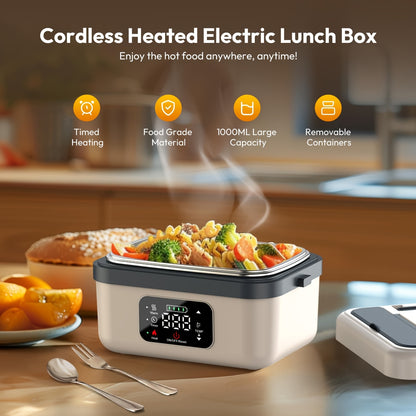 Adults Lunch Box, 8000Mah Battery Powered, 60W 1 Liter Portable Timer Automatic Heating Food Warmer, Portable Food Heater for Home/Car/Office/Truck, Portable Lunch Box