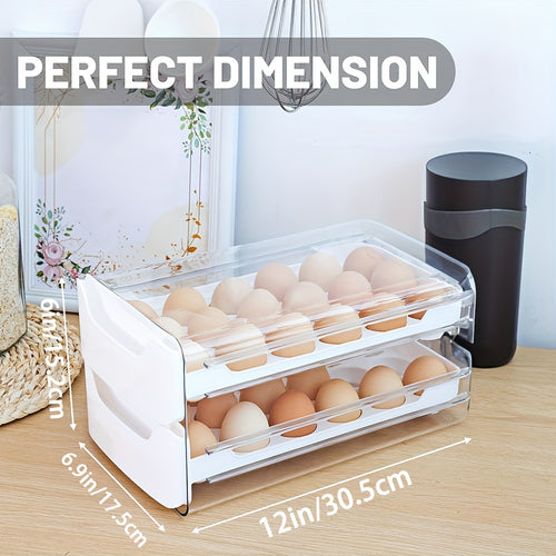 Egg Holder for Fridge, 2 Layers Fresh Egg Storage Container Organizer Bin, Each Layer Could Hold 18 Eggs, Clear Stackable Plastic Egg Tray with Handles, for Fridge, Kitchen, Home, 12X 6.9X 6 Inches, for Halloween And Christmas