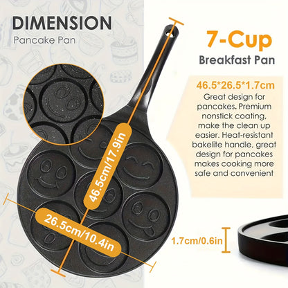 7-hole Non Stick Pancake Baking Tray - joyful Face Design, Adding Fun to Food, Suitable for Frying Eggs And Bacon, Providing A Comfortable Morning Cooking Experience for Families And Friends - Easy to Clean, 2025 Christmas New Kitchen Cooking Tool