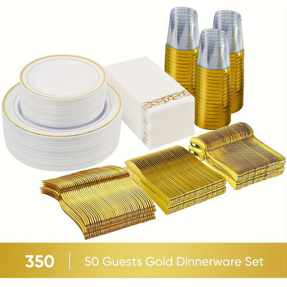 Disposable Dinnerware Set 350pcs for 100 Guests Party Plates Cups Silverware Napkins Wedding