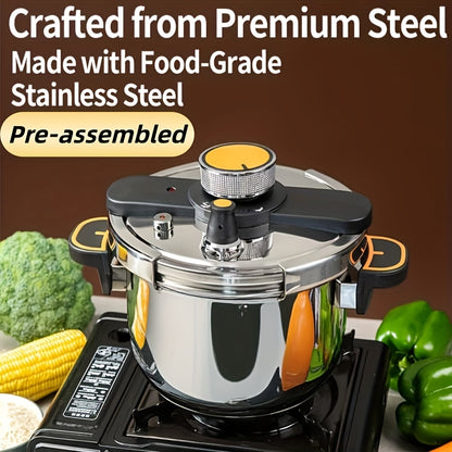 Stainless Steel Pressure Cooker And Daily Stew Pot Available in 1.32gal, 1.59gal, And 2.11gal Sizes - Features a One-Twist Lock Lid for Quick Stewing And Soup Preparation, Compatible with Both Induction And Gas Stoves, Ideal for Family Meals