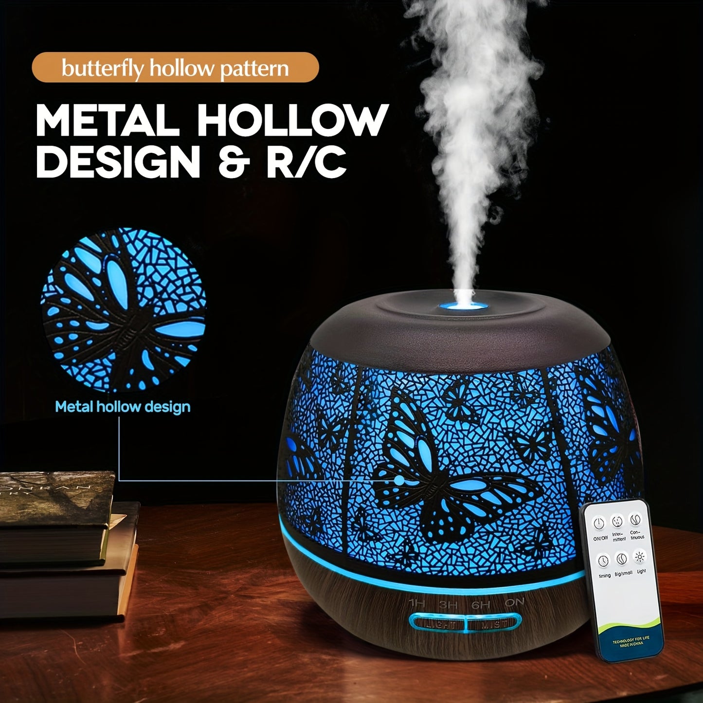 Essential Oil Diffuser 400ml Large Capacity Metal Aromatherapy Diffuser with Remote Control 7 Color LED Light Humidifier for Bedroom Home Decor Gift Owl Skull Dragonfly Design