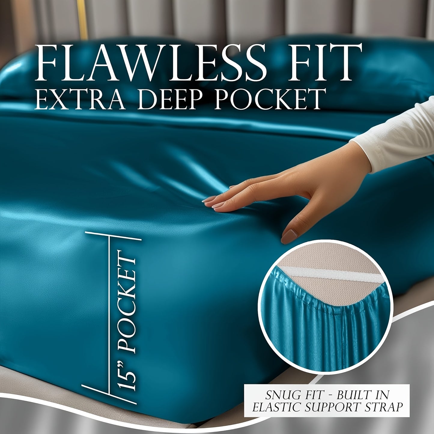 Satin Sheets Set 4pcs - Luxury Black Bedding with Smooth And Soft Microfiber And 15Inch Deep Pocket - Good for Hair And Skin And Child- Double Stitching, Wrinkle Free
