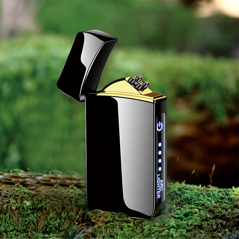 Electric Plasma Lighter USB Rechargeable – Windproof Dual Arc, LED Power Display, Touch Induction | Compact Metal Design for Outdoor Camping, Hiking & Survival | 2 Colors & 6 Styles