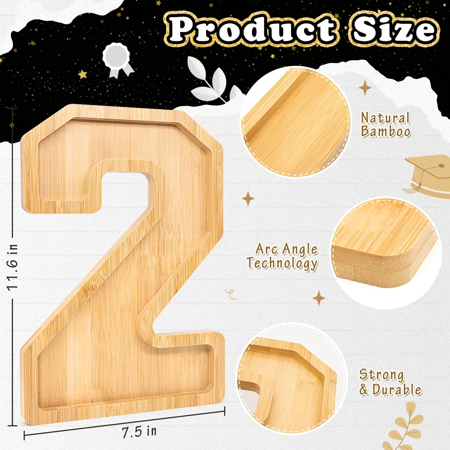 4pcs Wooden Graduation Decorations Number Charcuterie Board Box-(With 14 Balloons) 2026 GRAD Charcuterie Numbers Fillable Food Graduation Party Supplies Suitable for 2026 Party Graduation Decoration