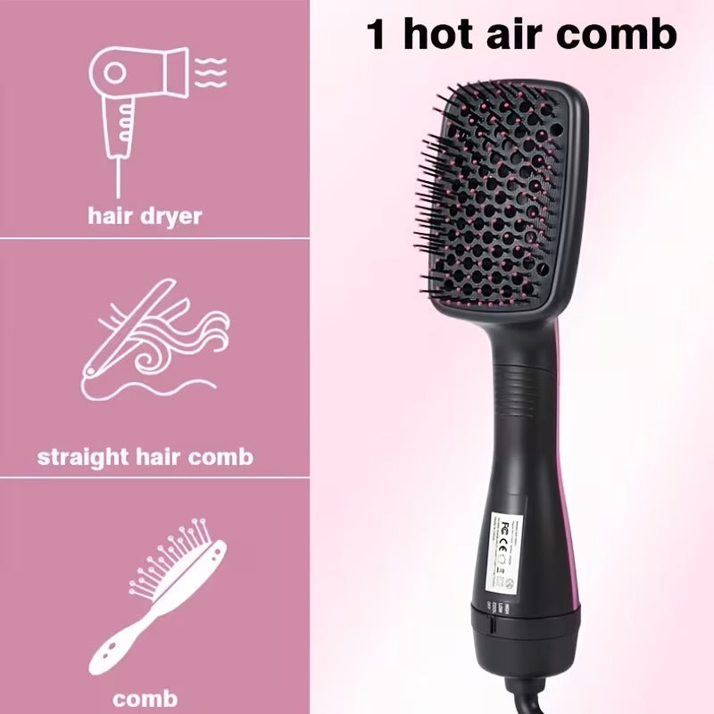 Portable Ionic Hair Straightener Brush | 3-in-1 Hot Air Brush & Styler with Negative Ion Technology, Frizz Control, Rapid, Wet/Dry Use, Anti-Scald - Comb/Straighter/Dryer in One | Perfect Valentine'S Day Gift, 110V Power Supply