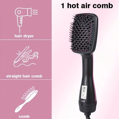Portable Ionic Hair Straightener Brush | 3-in-1 Hot Air Brush & Styler with Negative Ion Technology, Frizz Control, Rapid, Wet/Dry Use, Anti-Scald - Comb/Straighter/Dryer in One | Perfect Valentine'S Day Gift, 110V Power Supply