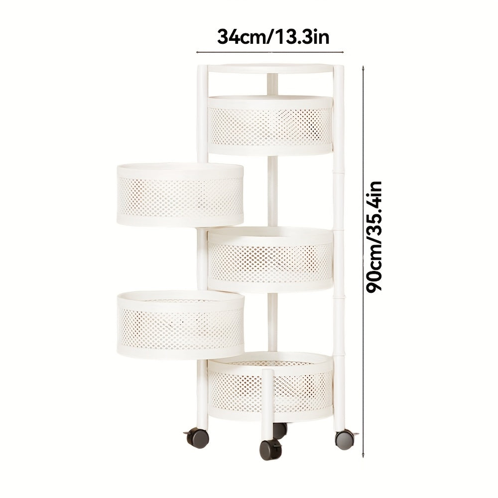 Rotatable Multi-Layer Circular Storage Rack, Mobile Storage Cart, Round Floor-Standing Multi-Layer Rotatable Vegetable Basket Storage Rack, Practical Storage Rack, Storage Items File Rack, Perfect for Kitchen, Office, Bathroom, Living Room, Bedroom