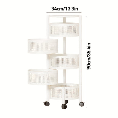 Rotatable Multi-Layer Circular Storage Rack, Mobile Storage Cart, Round Floor-Standing Multi-Layer Rotatable Vegetable Basket Storage Rack, Practical Storage Rack, Storage Items File Rack, Perfect for Kitchen, Office, Bathroom, Living Room, Bedroom