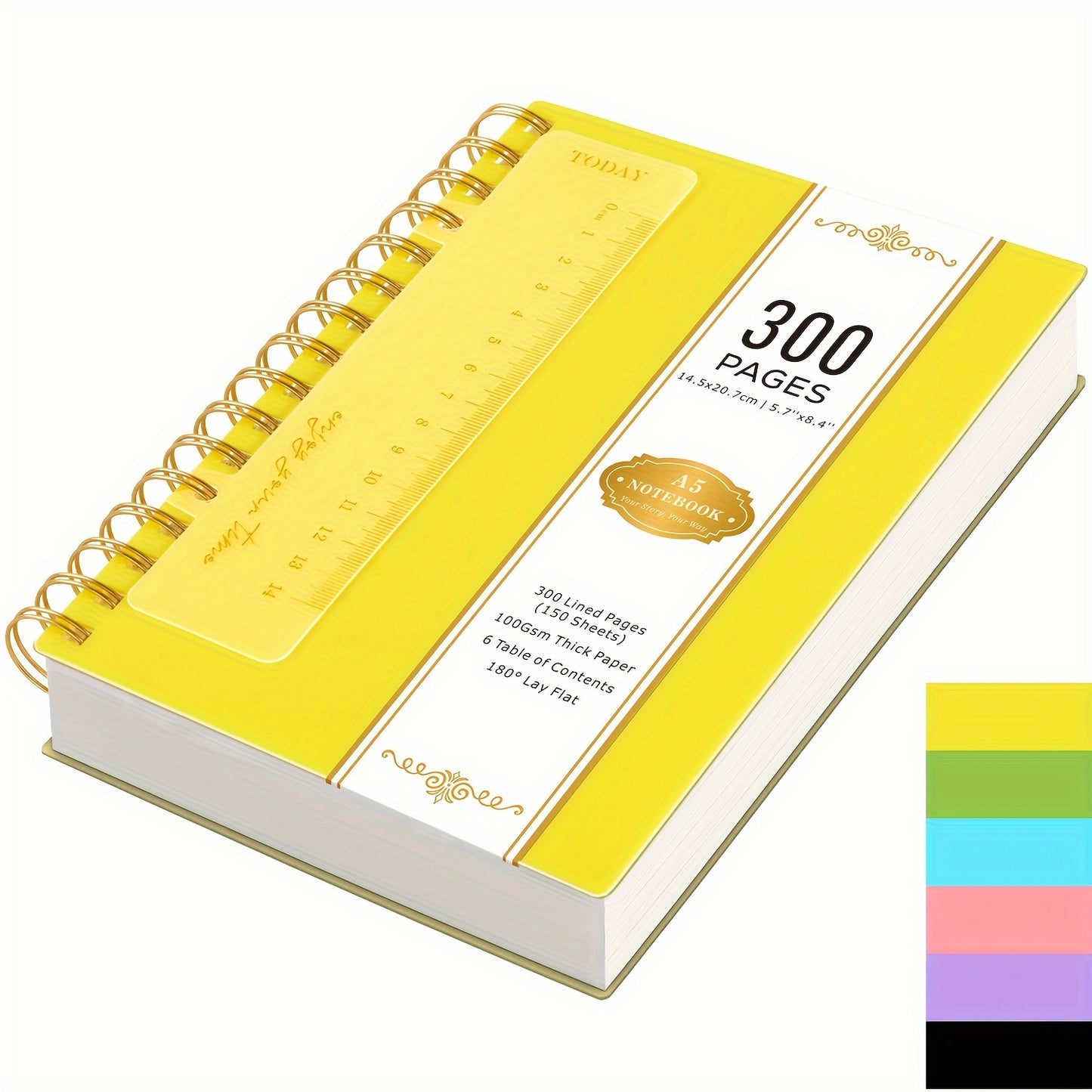 [Hardcover Notebook] Lined Spiral Journal Notebook, A5 College Ruled Thick Journals, 300 Pages Hardcover Notebook for Women Men, PVC Waterproof Cover Note Pad for Office School, 100GSM Paper, 5.7'' X 8.4'', Back to School