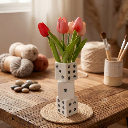 Handmade Ceramic Dice Vase - Unique Decor for Dried Flowers, Rose, Pampas Grass - Stunning Design for Any Modern Space - Perfect Gift for Inspiring Smiles