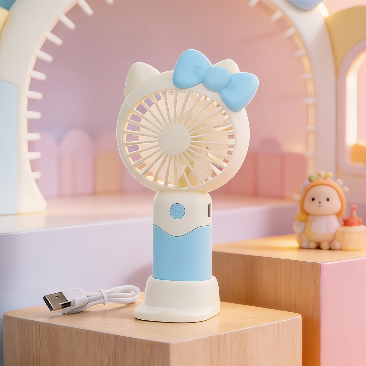 Hello Kitty Handheld Mini Fan USB Rechargeable Portable Small Fan Cute Sanrio Desktop Electric Fan for Girls Kids Travel Office Home