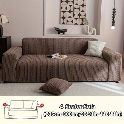 1 Striped Sofa Cover, Washable, Stretchy, Scratch And Slip-Resistant. Fits 1-4 Seaters, White Textured Zigzag Fabric. Great for Decor, Furniture Protection, Classic And Durable Design