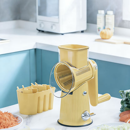 5-in-1 Manual Rotary Cheese Grater With Handle Interchangeable Blades, Easy To Clean Vegetable Slicer Shredder Set Strong Suction Cup Base Ideal For Fruits, Vegetables, And Nuts Multifunctional Kitchen Essential With Suction Cup Stability