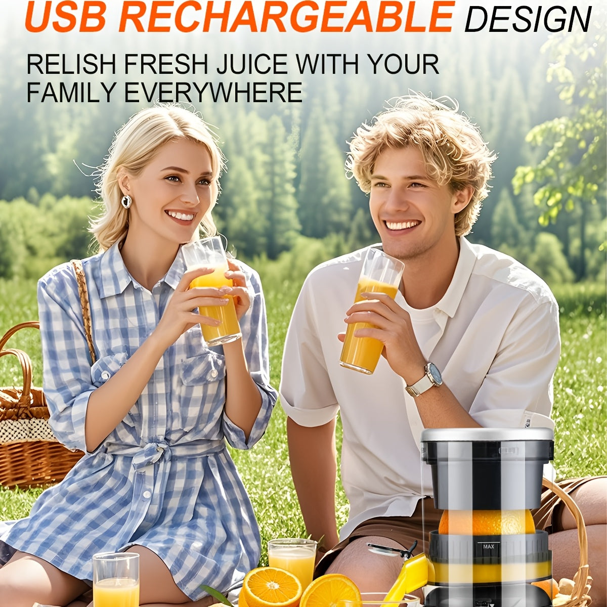 Rechargeable Electric Citrus Juicer - USB Powered Juicer Machine with Cleaning Brush, Portable Compact Juicer for Orange, Lemon, Limes