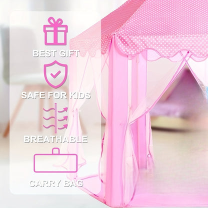 Hexagonal Shape Kids Princess Tent with Sheer Door Curtain, Spotted Flower Patterned Kids Mosquito Net, Elegant Hexagonal Kids Castle, Suitable for Indoor/Outdoor Use