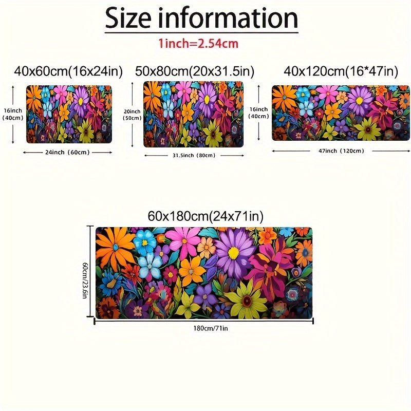 1pc Vibrant Floral Kitchen Mat - 0.8mm Thick, Soft & Thickened, Machine Washable Rectangular Mat for Laundry Room, Bathroom, Living Room, Bedroom - Colorful Flowers Design, Polyester 100.0%, Kitchen Rugs
