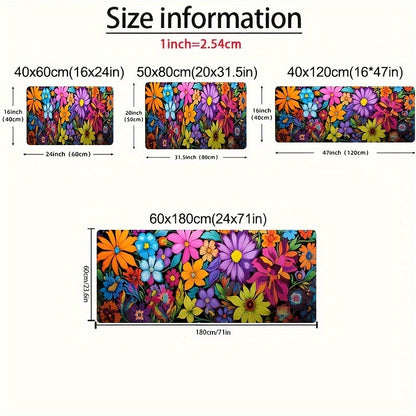 1pc Vibrant Floral Kitchen Mat - 0.8mm Thick, Soft & Thickened, Machine Washable Rectangular Mat for Laundry Room, Bathroom, Living Room, Bedroom - Colorful Flowers Design, Polyester 100.0%, Kitchen Rugs