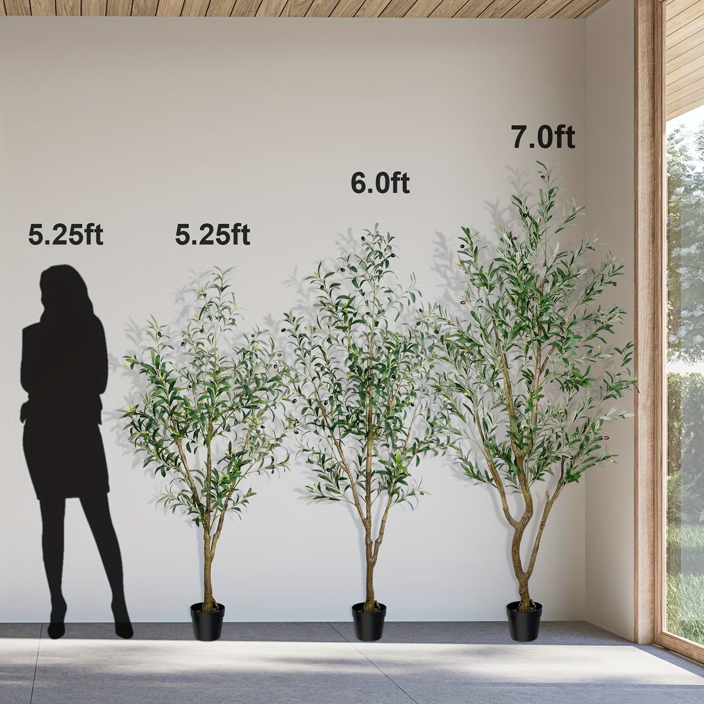 Artificial Olive Tree Indoor Tall Faux Potted Plant with Lifelike Leaves and Fruits for Living Room Office Bedroom Porch Home Decor Housewarming Gift 5FT 6FT 7FT