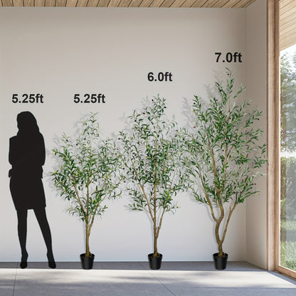 Artificial Olive Tree Indoor Tall Faux Potted Plant with Lifelike Leaves and Fruits for Living Room Office Bedroom Porch Home Decor Housewarming Gift 5FT 6FT 7FT