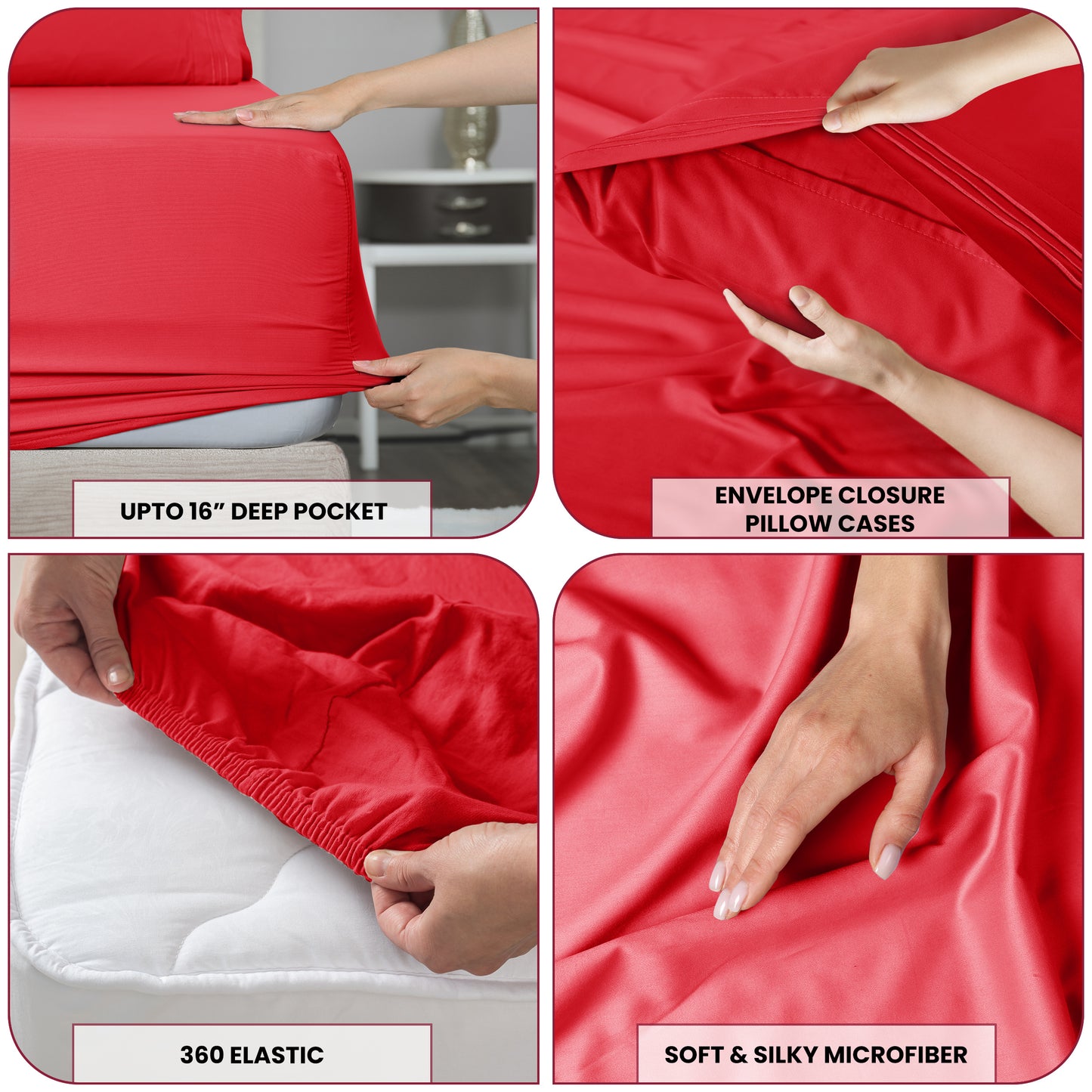 Lux Decor 6 Pieces Solid Bed Sheets Set - Modern Soft Comfortable Bedding Set, Hotel Luxury Skin Friendly Cooling Sheets & Embroidered Pillowcases Without Filler - All Seasons Bed Sheet with 16 Inches deep Pocket, Breathable Skin Friendly & Cooling Sheets
