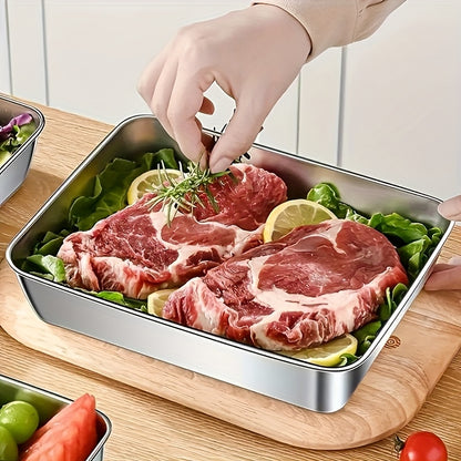 Buy 3 Get 2 Free/Buy 2 Get 1 Free, Total 5/3pcs Stainless Steel Food Storage Containers - Durable Baking Trays with Free Lids, Reusable, Suitable for Picnics, Meal Prep, Refrigerator Organization And Kitchen Essentials | Easy to Clean