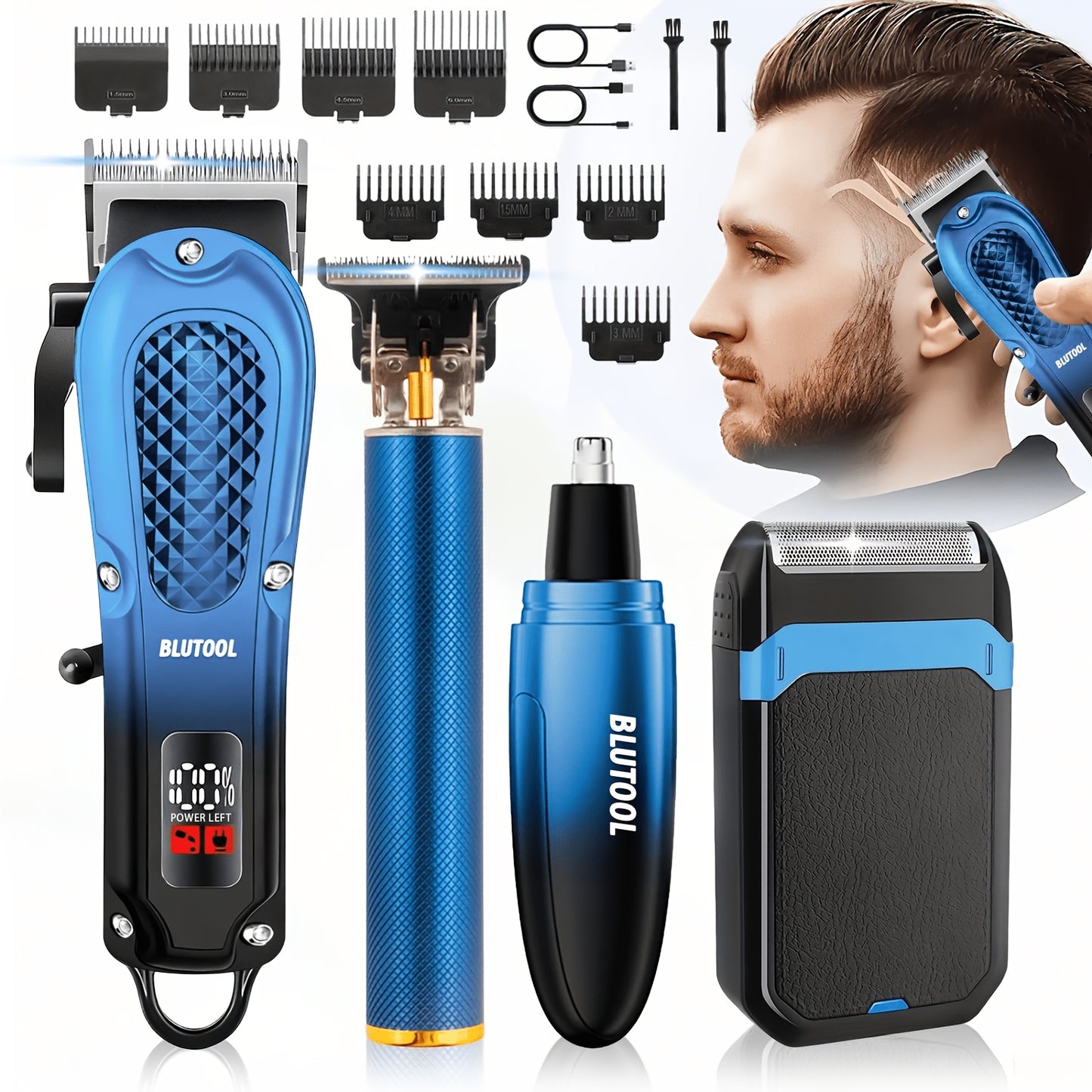 Men's Hair Clipper, Professional Electric Hair Trimmer, Beard Trimmer and Rechargeable Shaver Set, LED Display, Men's Grooming Tool Kit, Suitable for Daily Grooming and As A Gift for Men.
