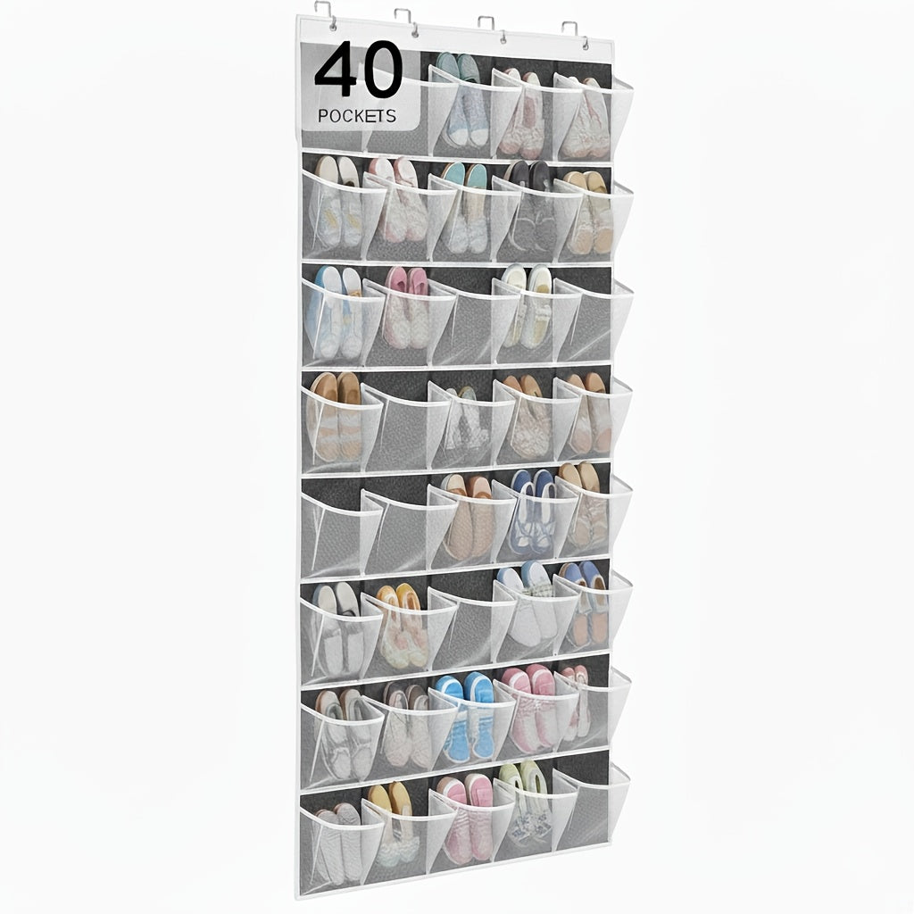 40-Pocket Over-The-Door Shoe Storage Solution with 4 Hooks - Durable Fabric Organizer for Saving Space in Closets And Entrances