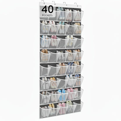 40-Pocket Over-The-Door Shoe Storage Solution with 4 Hooks - Durable Fabric Organizer for Saving Space in Closets And Entrances