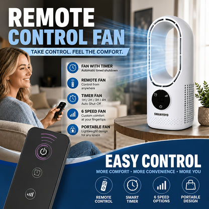 Portable Air Conditioning Fan, USB Tower Fan, Desktop Bladeless Fan - With Remote Control, Touch Screen, Water Mist Cooling, Seven-color LED Ambient Light, Timer And Intelligent Shutdown - Perfect For Offices, Travel, Camping And Home Necessities