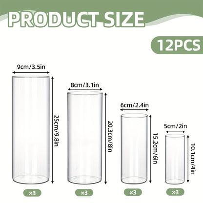 TOMNK 12/24/48pcs Clear Glass Cylinder Vases, 4, 6, 8, 10 Inch Tall Cylinder Vases for Centerpieces, Glass Flower Vase, Hurricane Floating Candle Holder Vase for Kitchen, Party, Wedding, Home Decor, for Valentines Decorations, Halloween, Christmas