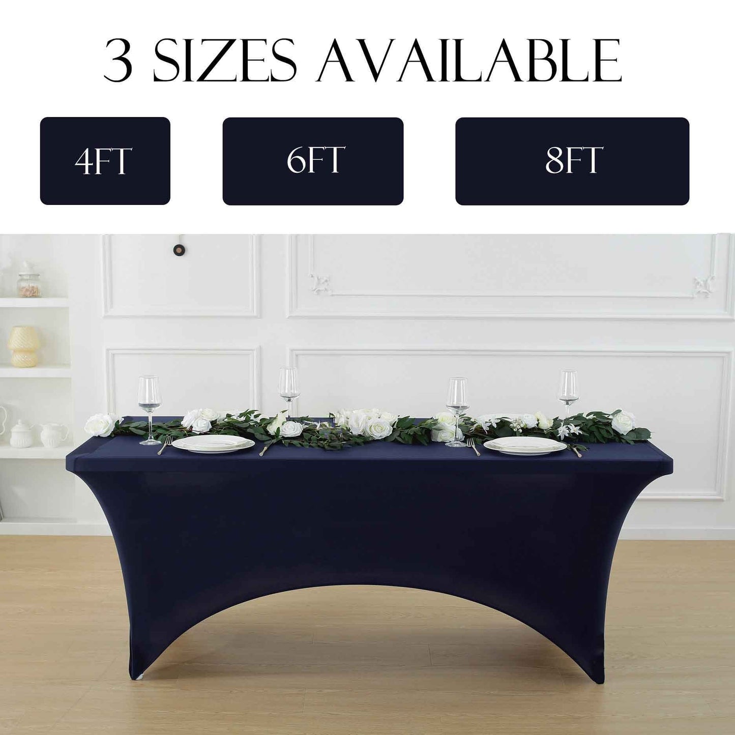 2pc 4ft/6ft/8ft Spandex Tablecloth, Fitted tablecloth, Wrinkle Resistant Stretchable Rectangle Table Cover For Event, Wedding & Parties