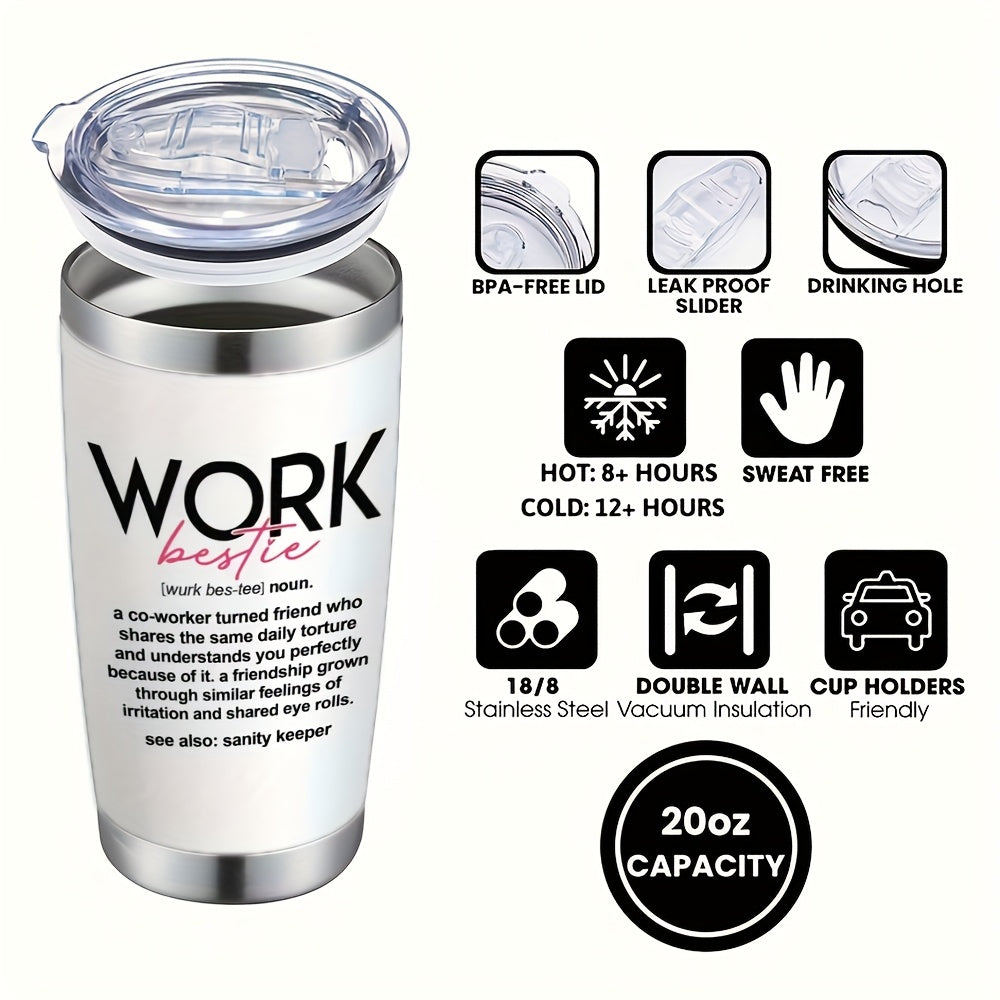 Work Bestie Design Coffee Mugs, 304 Stainless Steel Insulated Tumbler with Lid And Straw, Beverage Container & Travel Cup for Hot & Cold Drinks, 20oz Camping Drinkware, Ideal Gift for Birthday, Holiday, Parties, Thanksgiving Day, Halloween, Christmas