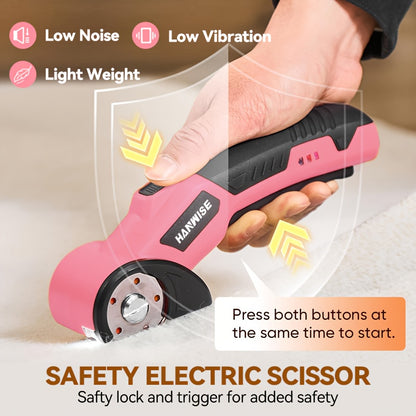 HANWISE 4.2V Cordless Electric Scissors, with 2000mAh Battery, Safety Lock, LED Light And Ergonomic Anti Slip Handle, 10000 RPM, Rotary Cutter, Cardboard Cutting Machine, Fabric Cutting Machine, Used for Clothing, Cardboard, Carpet, Leather, Fabric