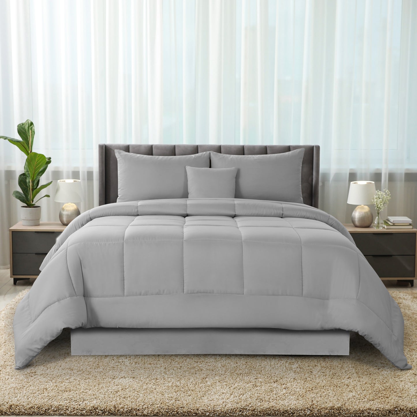 Lux Decor 5 Pieces Comforter Set - Reversible Duvet Insert - Quilted Comforter Smooth, Breathable & Machine Washable, Soft and Comfortable Bedding, Down Alternative Comforter Included 2 Pillow Shams, Bed Skirt, & Cushion - All Season Gift Choice