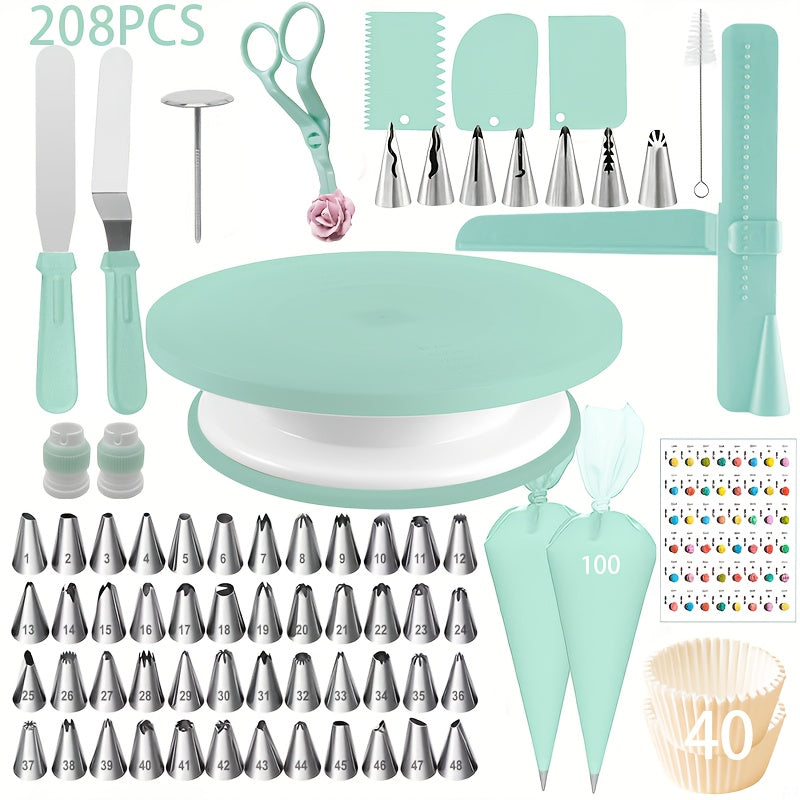 208pcs Stainless Steel Piping Nozzles, Cake Turntable, Piping Bags, Muffin Cups, Chocolate Molds, Piping Tool Set, Cake Decorating, Nozzles, Pastry, Cupcakes, Baking Pan Decorations, Baking Tools, Piping Tools, Cake Tools, Cream, Cookies