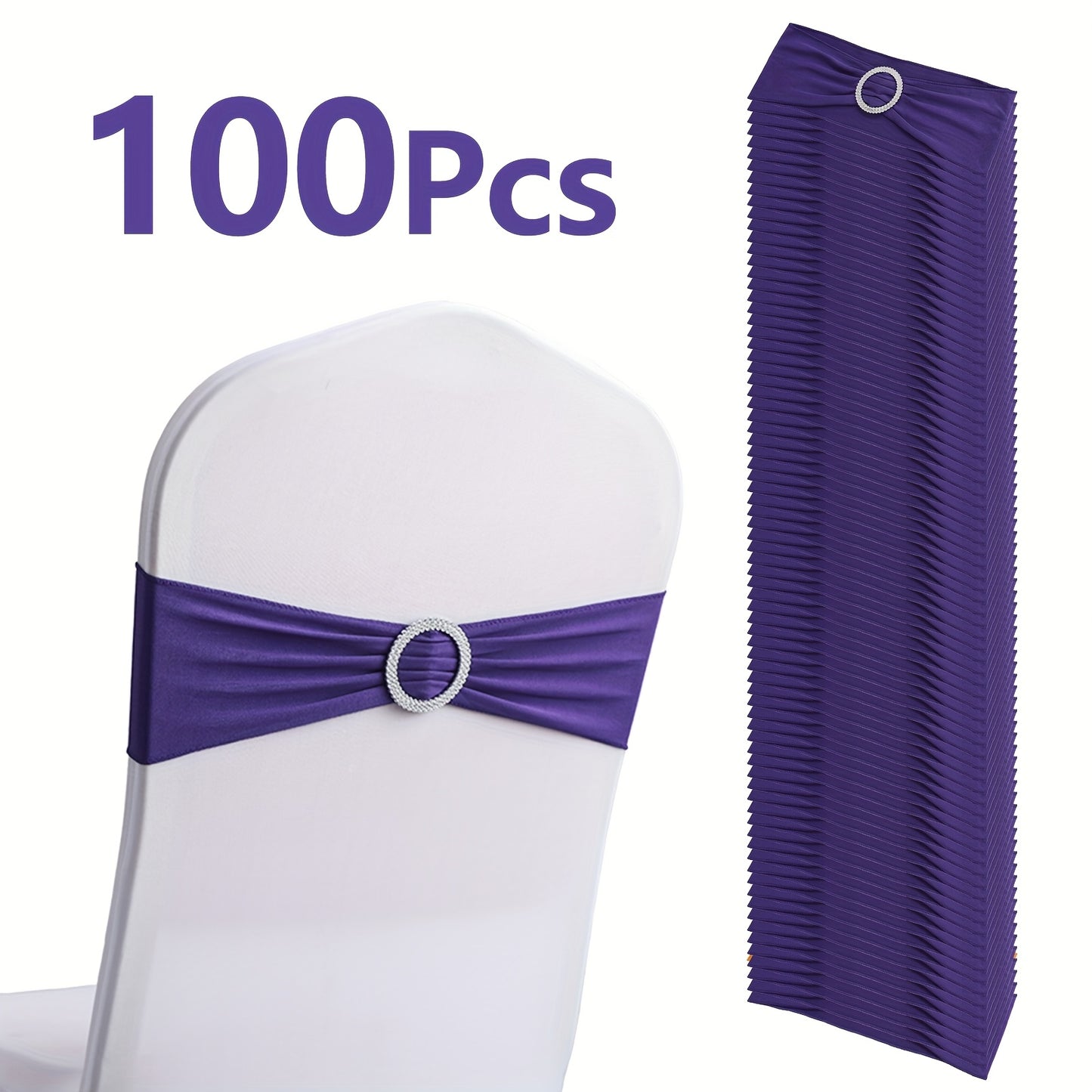 100pcs Milk Milk Fiber Fabric & High-Stretch Spandex Blend Theme Chair Sashes | Resilient Dining Chair Sash Bands with Buckle & Snap-Back Elasticity for Wedding, Party, Banquet Decor